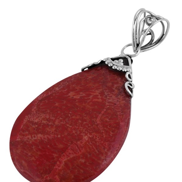 Sponge Coral Teardrop Pendant in Sterling Silver - Picture 3 of 9
